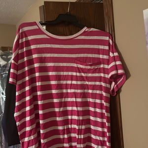 pink striped shirt w/ front pocket